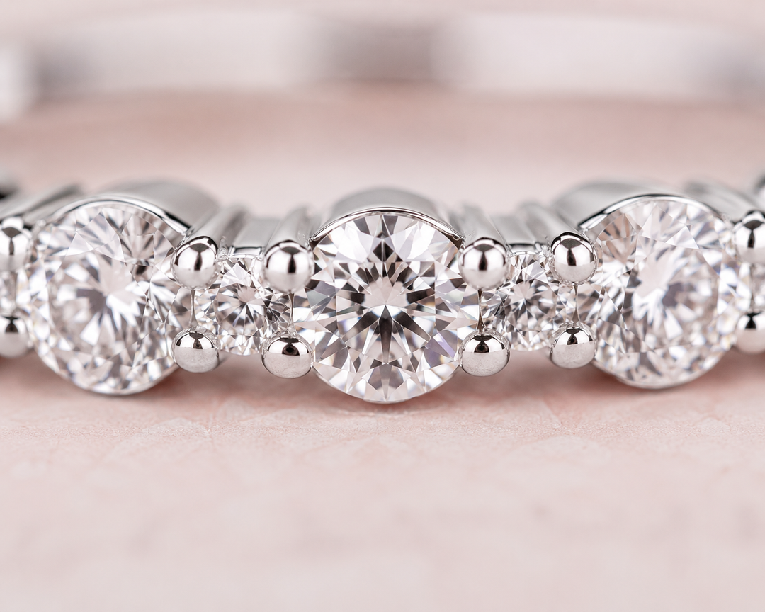 Round Brilliant Cut Diamond Floating Bubble Wedding Band in 925 Sterling Silver
