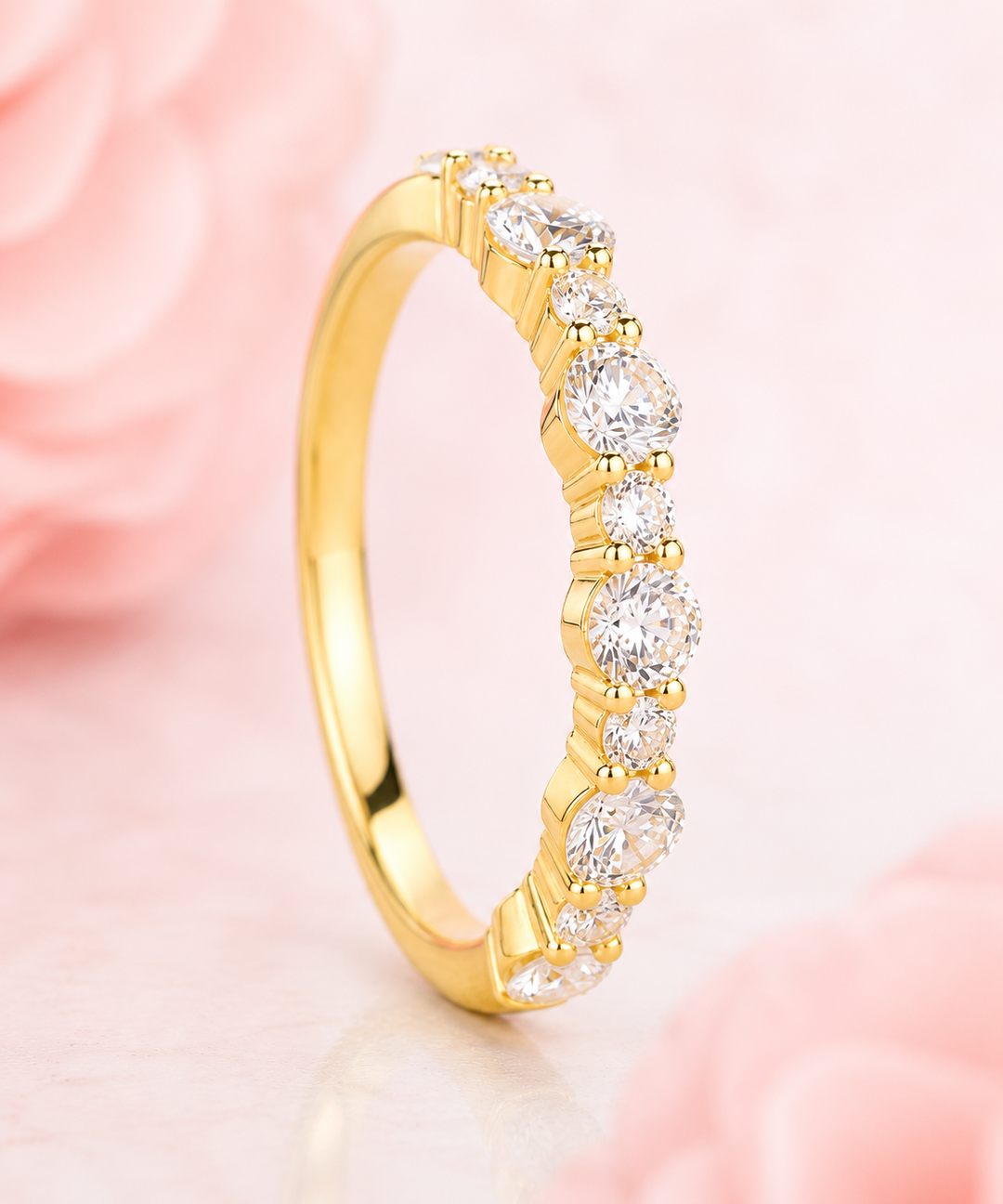 Round Brilliant Cut Diamond Floating Bubble Wedding Band in Yellow Gold