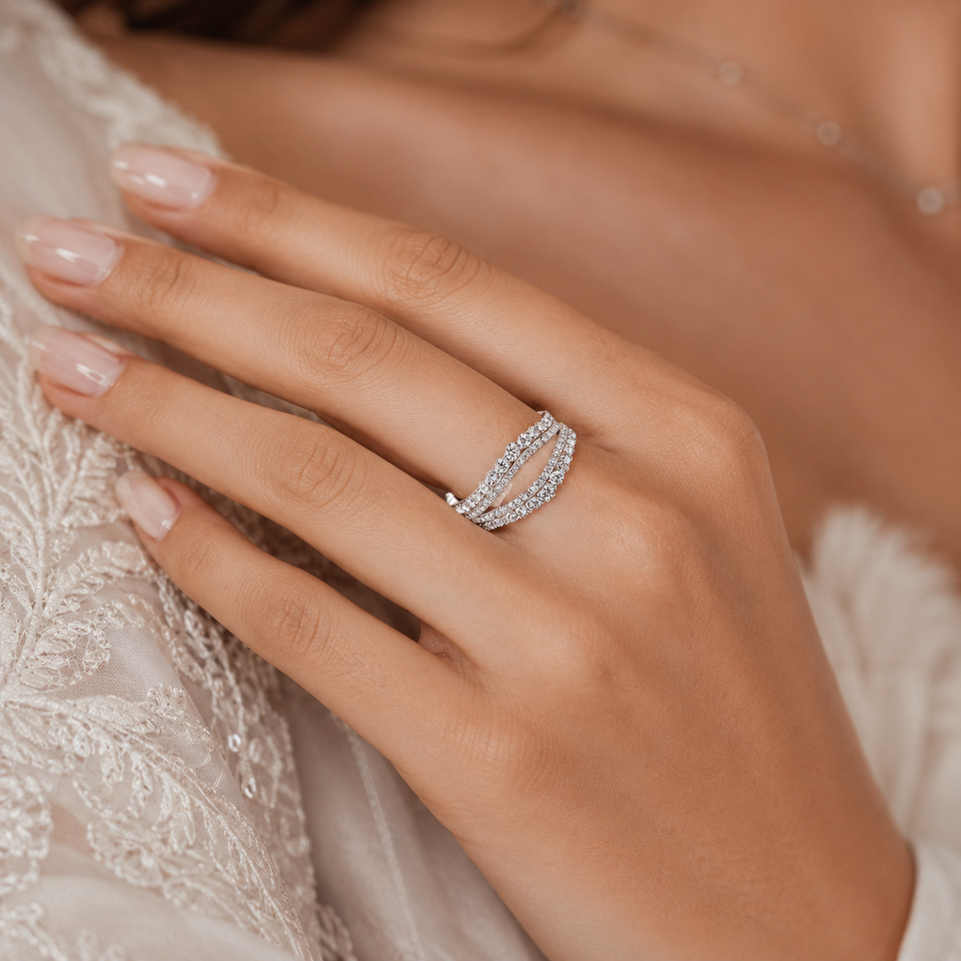 Round Lab Grown Diamond Wrap for Engagement Ring in White Gold