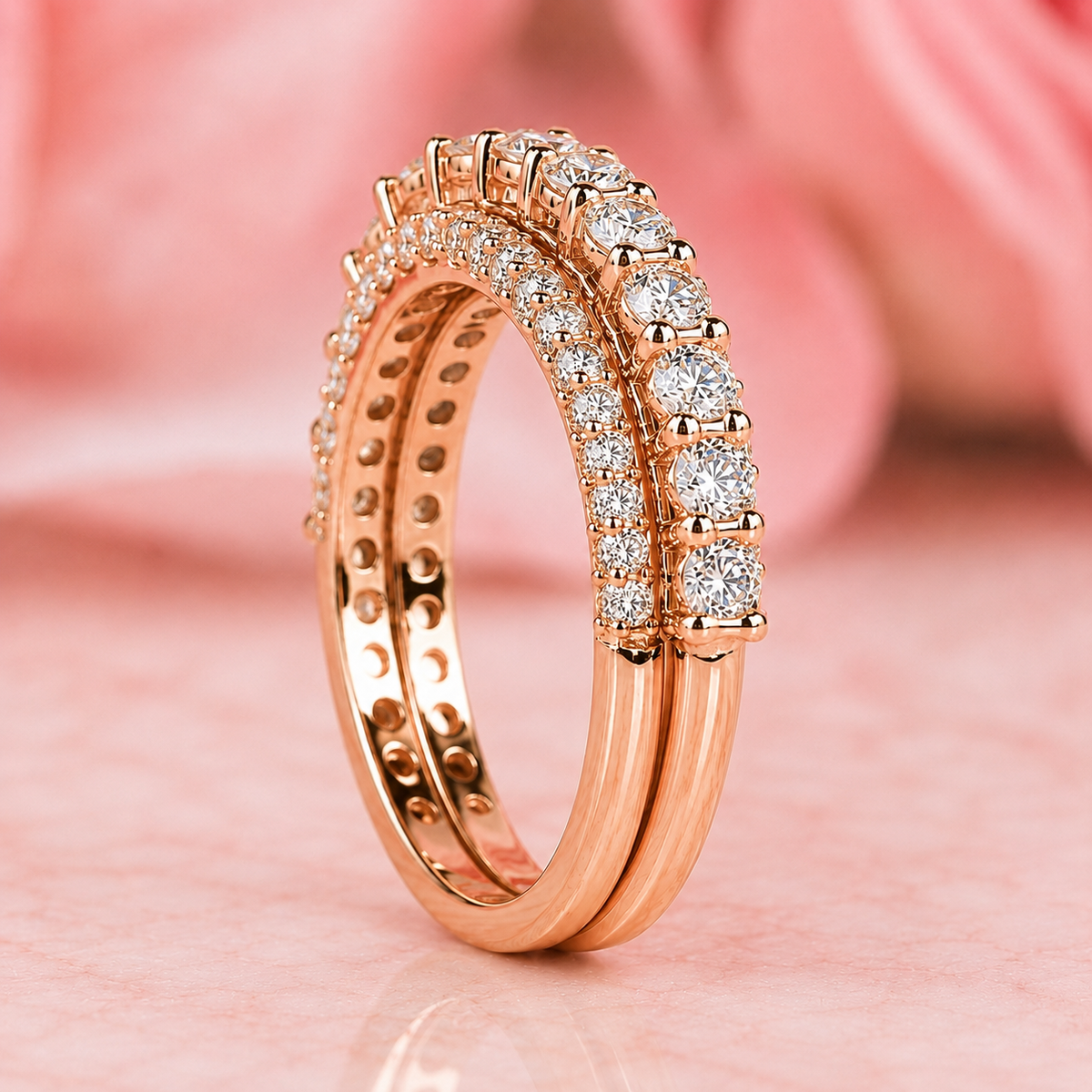 Round lab grown diamond wrap for engagement ring in rose gold