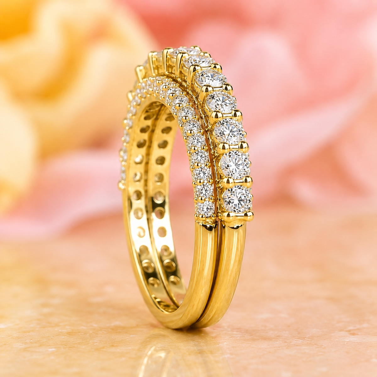 Round lab grown diamond wrap for engagement ring in yellow gold