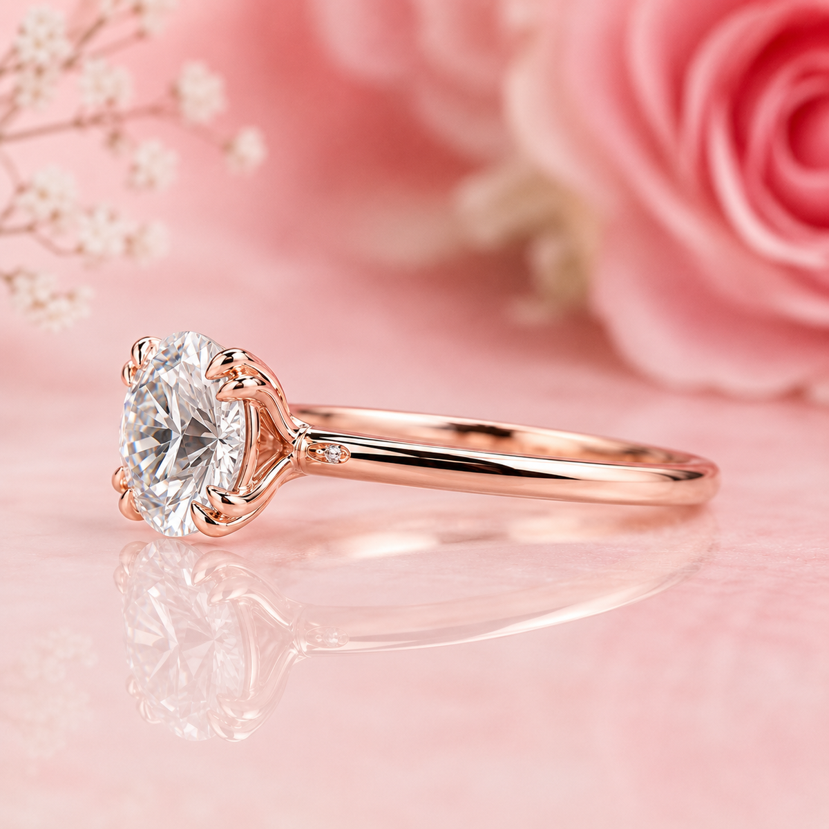Solitaire round lab grown diamond engagement ring in rose gold