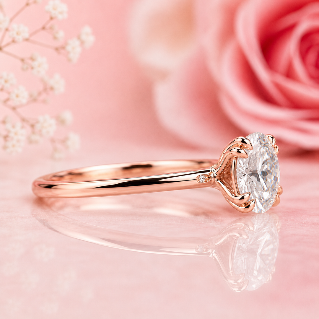Solitaire Round Lab Grown Diamond Engagement Ring in Rose Gold