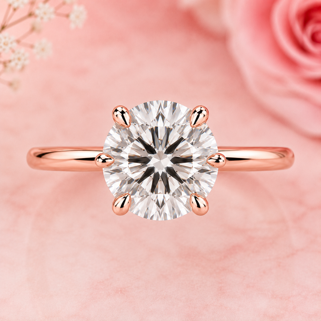 Solitaire Round Lab Grown Diamond Engagement Ring in Rose Gold