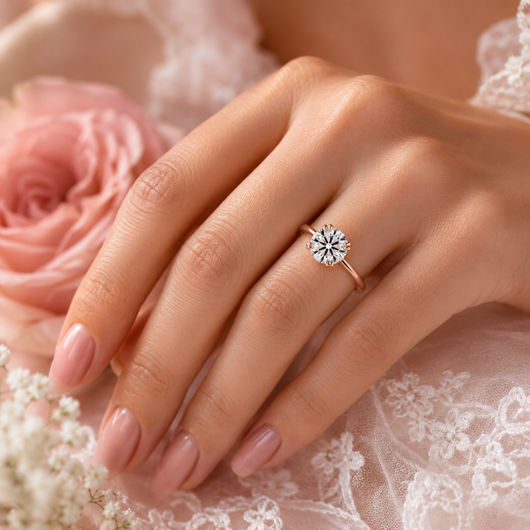 Solitaire Round Lab Grown Diamond Engagement Ring in Rose Gold