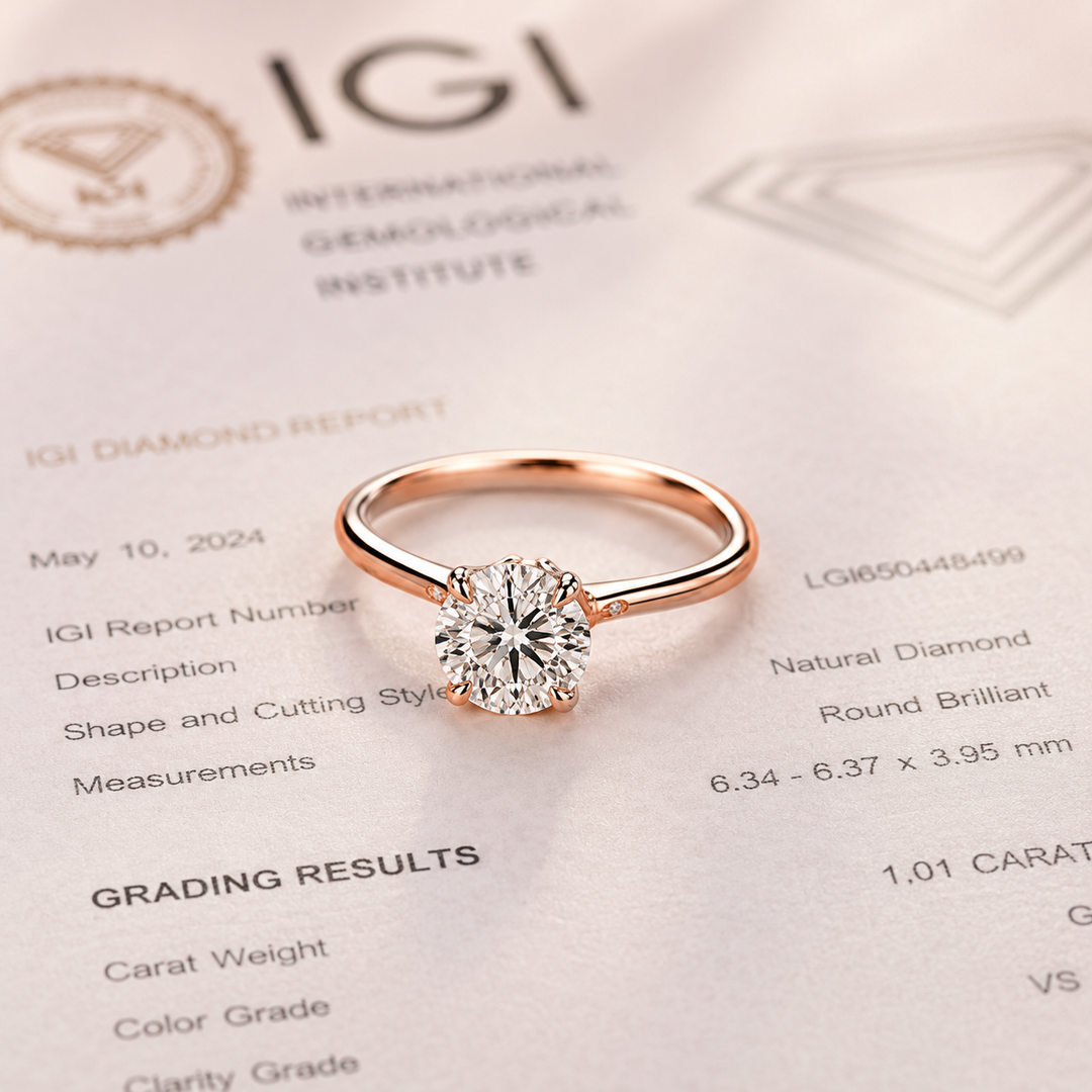 Solitaire Round Lab Grown Diamond Engagement Ring in Rose Gold