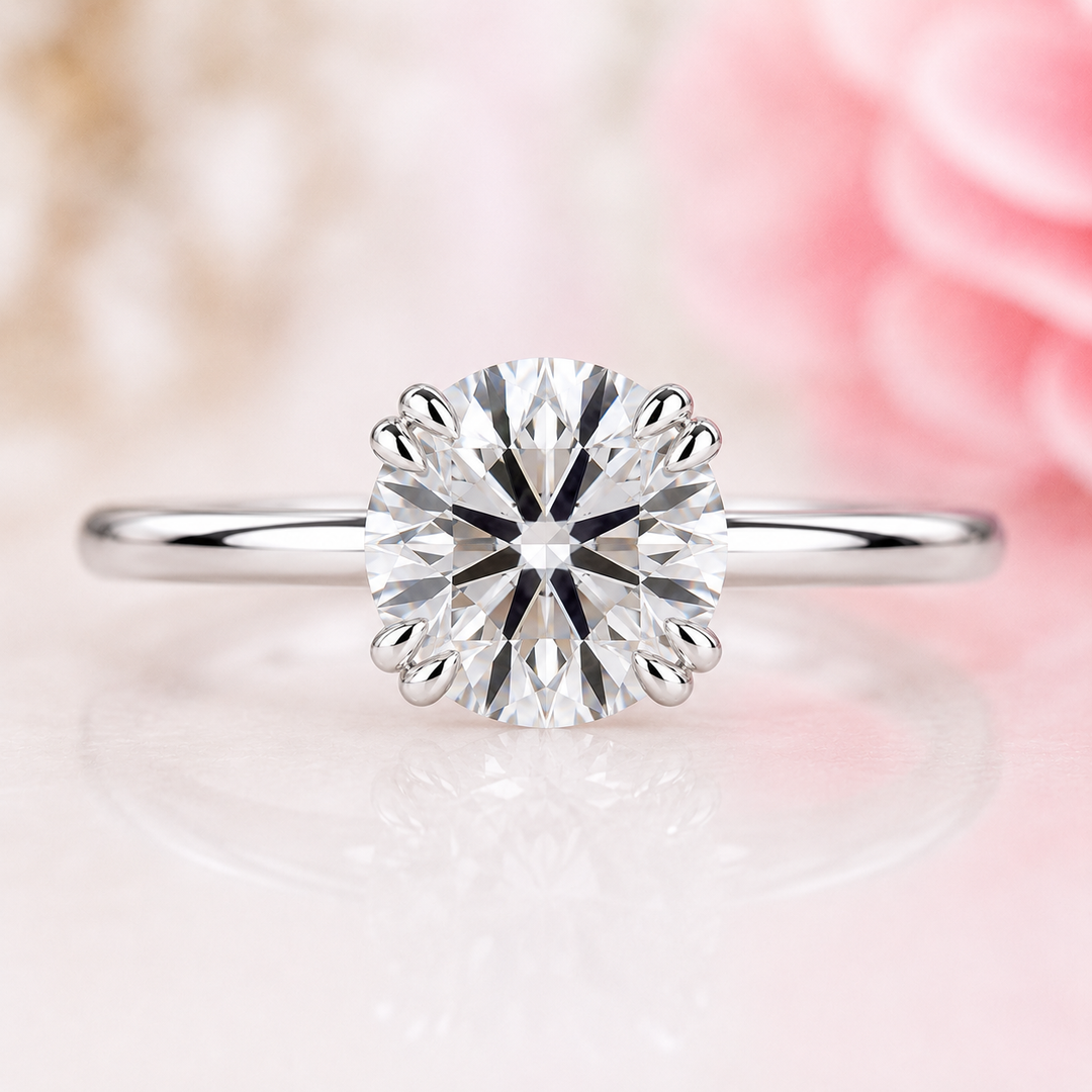 Solitaire Round Lab Grown Diamond Engagement Ring in White Gold