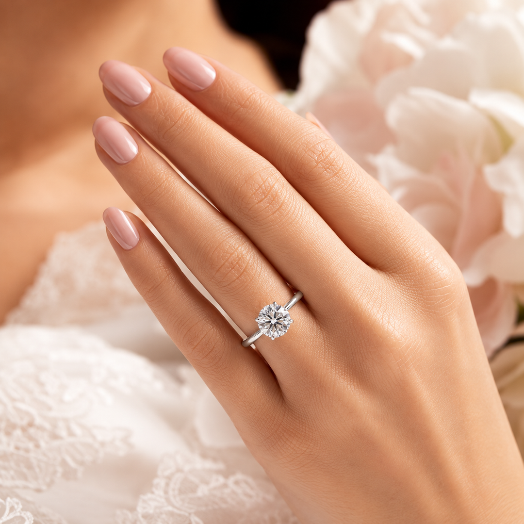 Solitaire Round Lab Grown Diamond Engagement Ring in White Gold