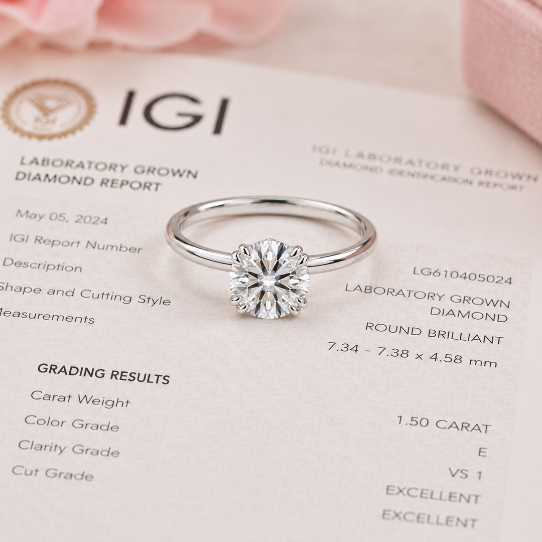 Solitaire Round Lab Grown Diamond Engagement Ring in 925 Sterling Silver