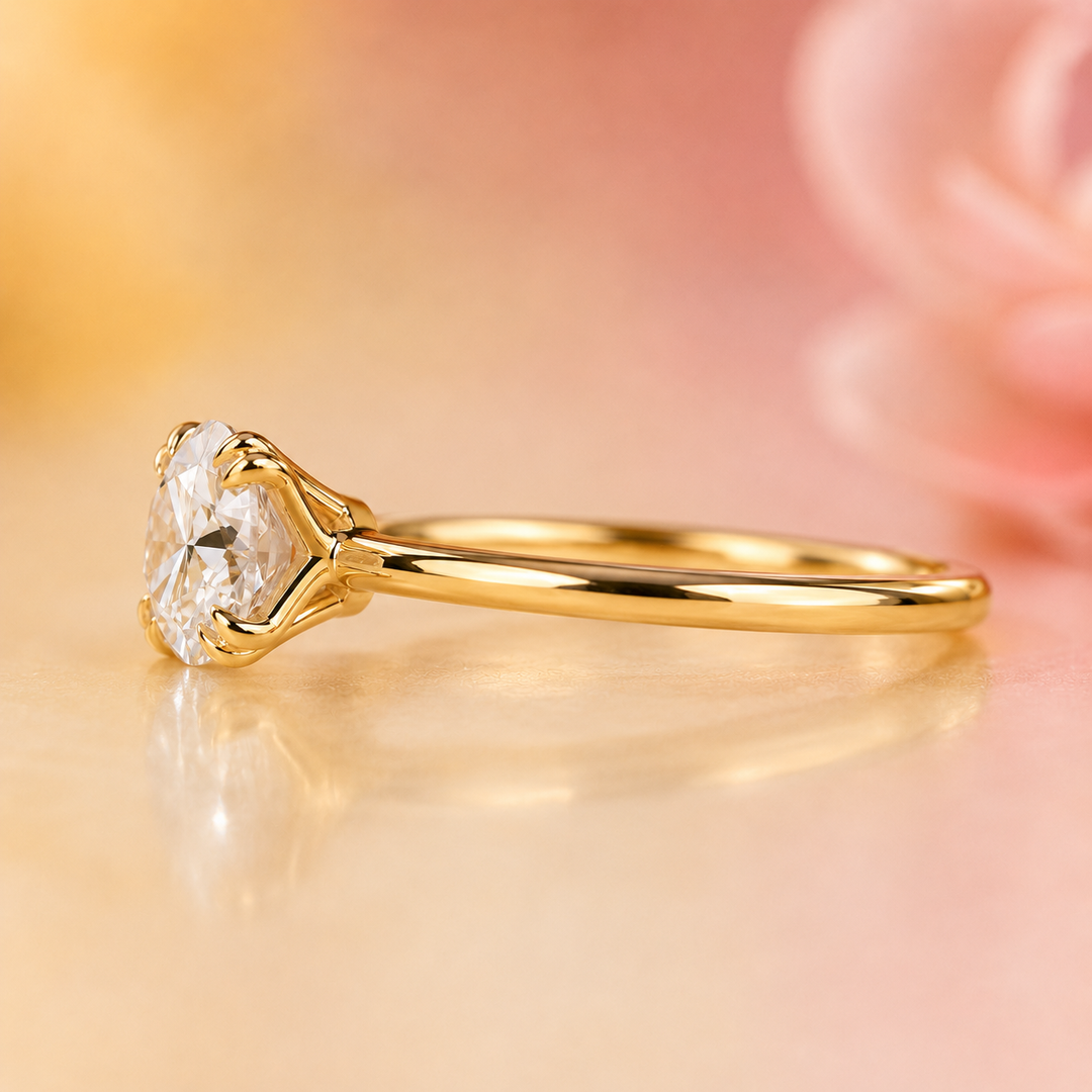 Solitaire Round Lab Grown Diamond Engagement Ring in Yellow Gold