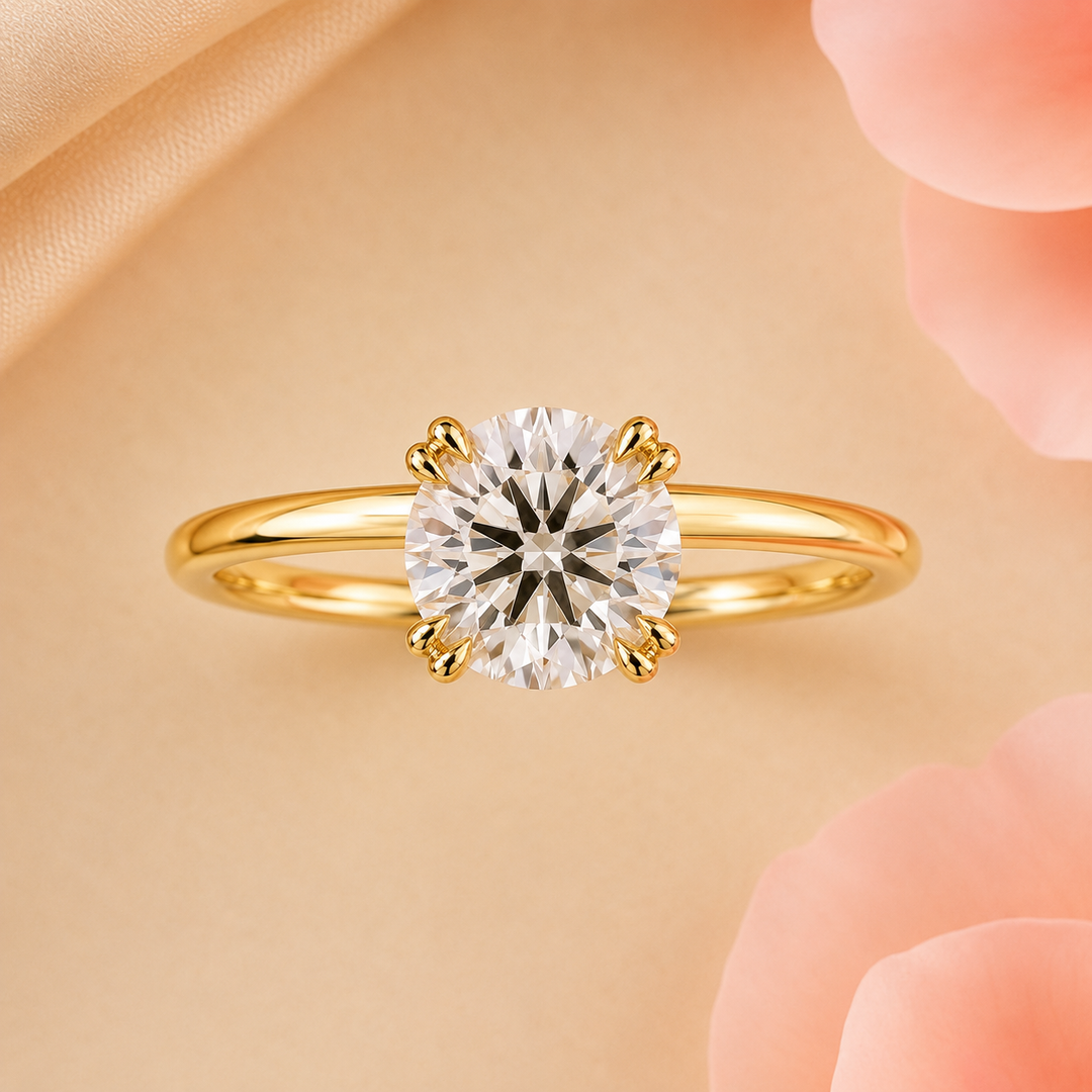 Solitaire Round Lab Grown Diamond Engagement Ring in Yellow Gold