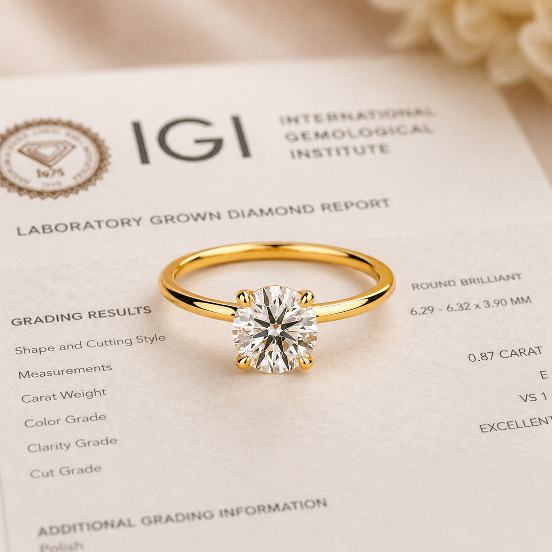 Solitaire Round Lab Grown Diamond Engagement Ring in Yellow Gold