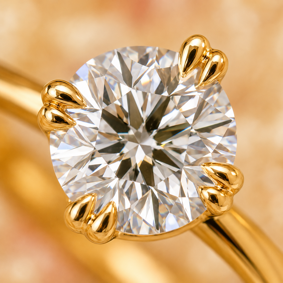 Solitaire Round Lab Grown Diamond Engagement Ring in Yellow Gold