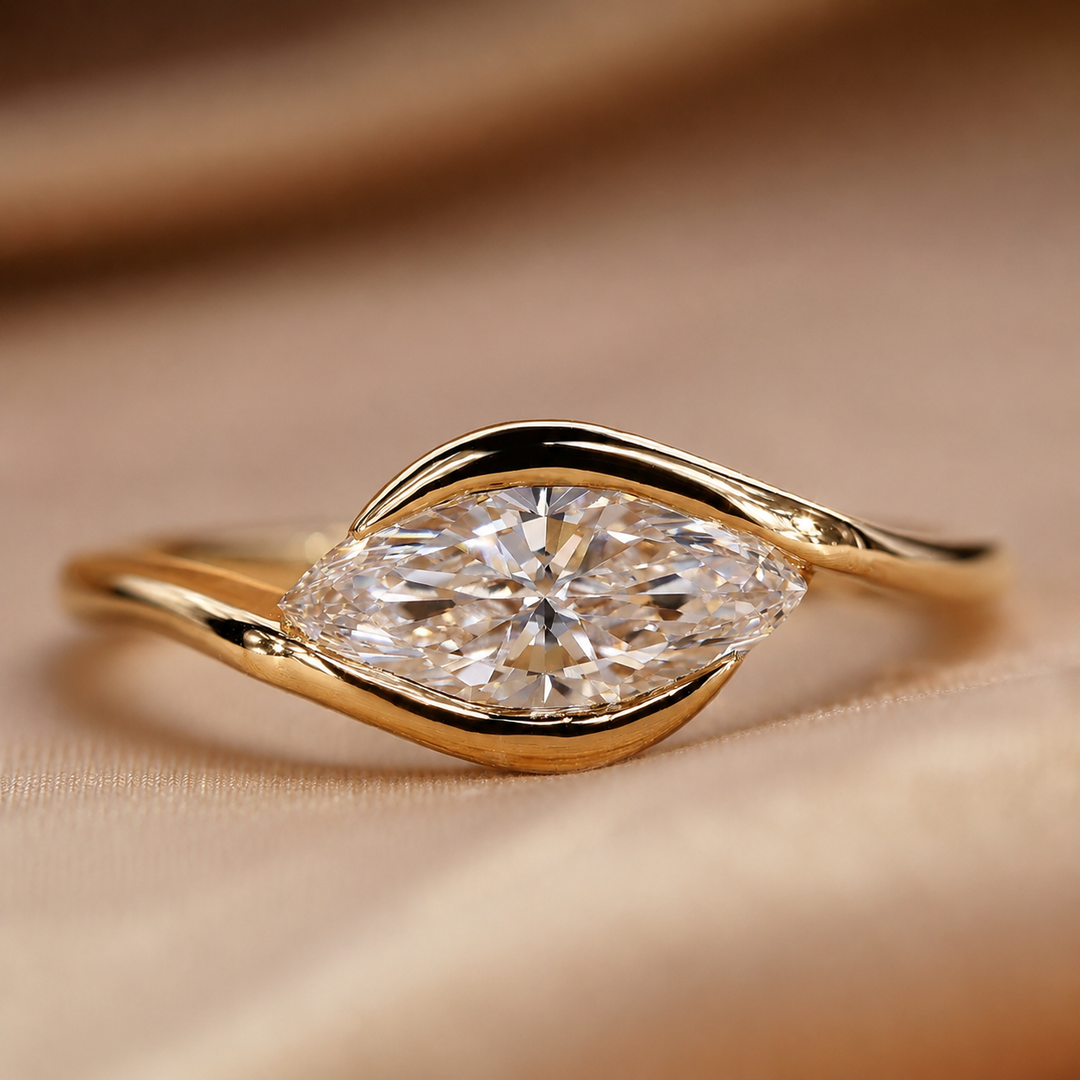 Marquise Diamond Engagement Ring in East West Style in Rose Gold