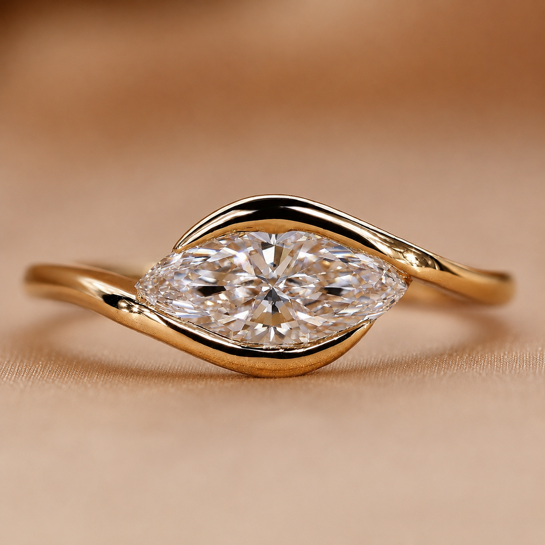 Marquise Diamond Engagement Ring in East West Style in Rose Gold
