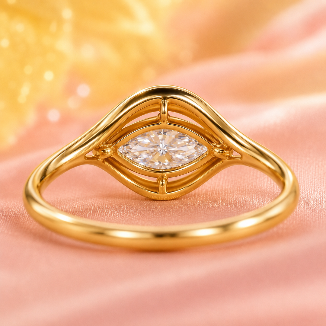 Marquise Diamond Engagement Ring in East West Style in Yellow Gold