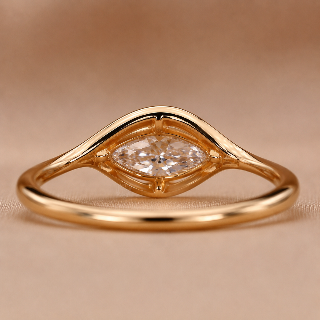 Marquise Diamond Engagement Ring in East West Style in Rose Gold
