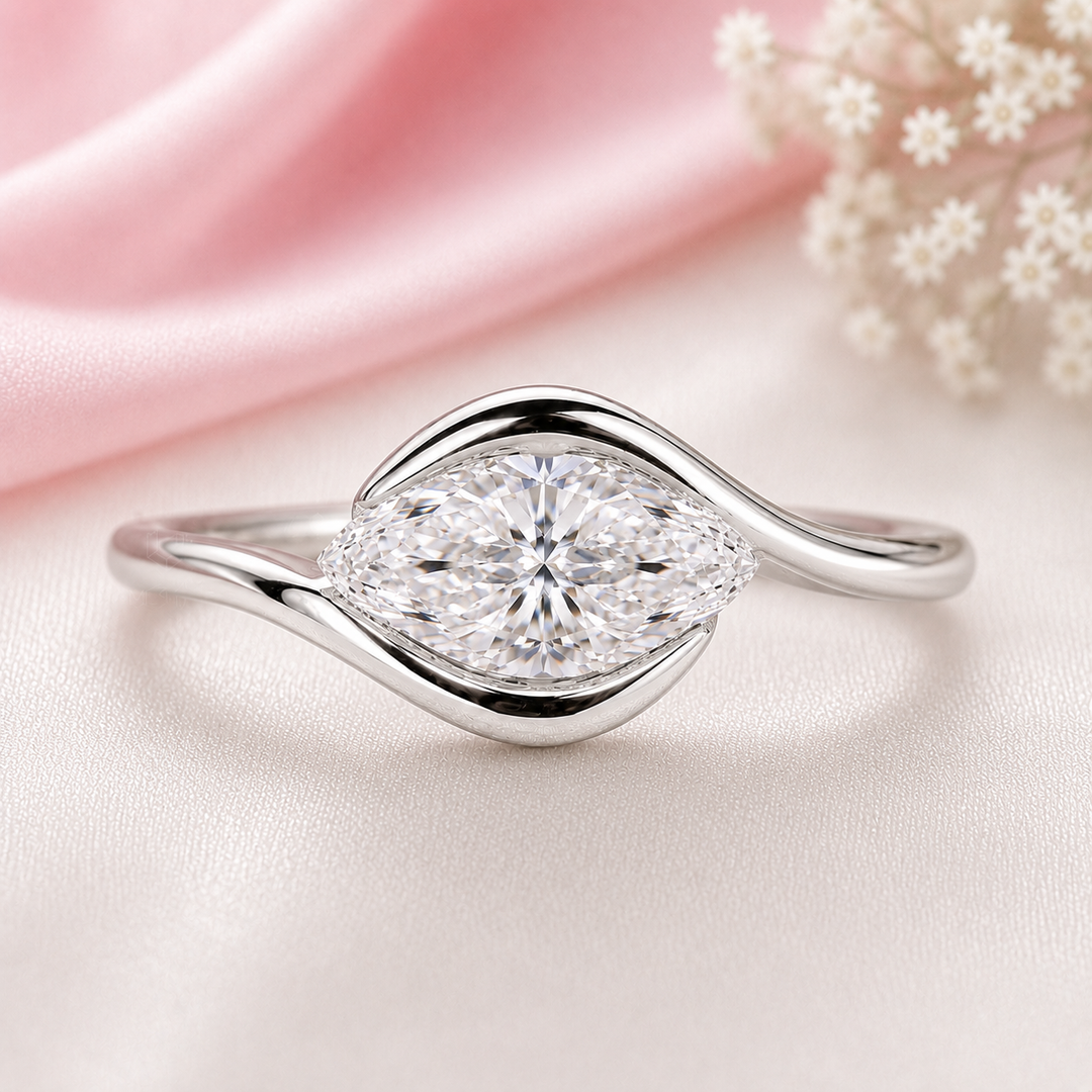 Marquise Diamond Engagement Ring in East West Style in 925 Sterling Silver