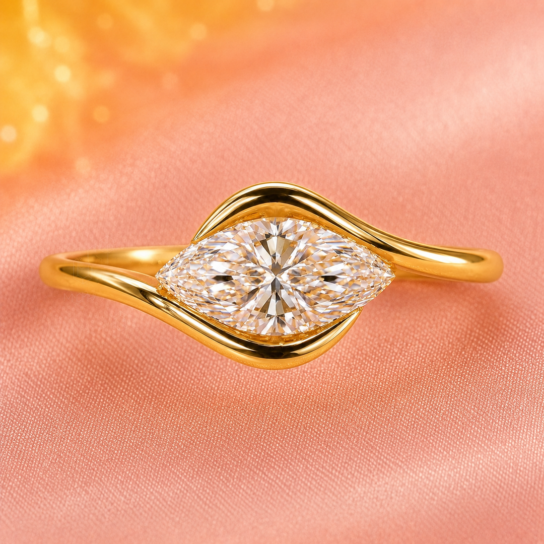 Marquise Diamond Engagement Ring in East West Style in Yellow Gold