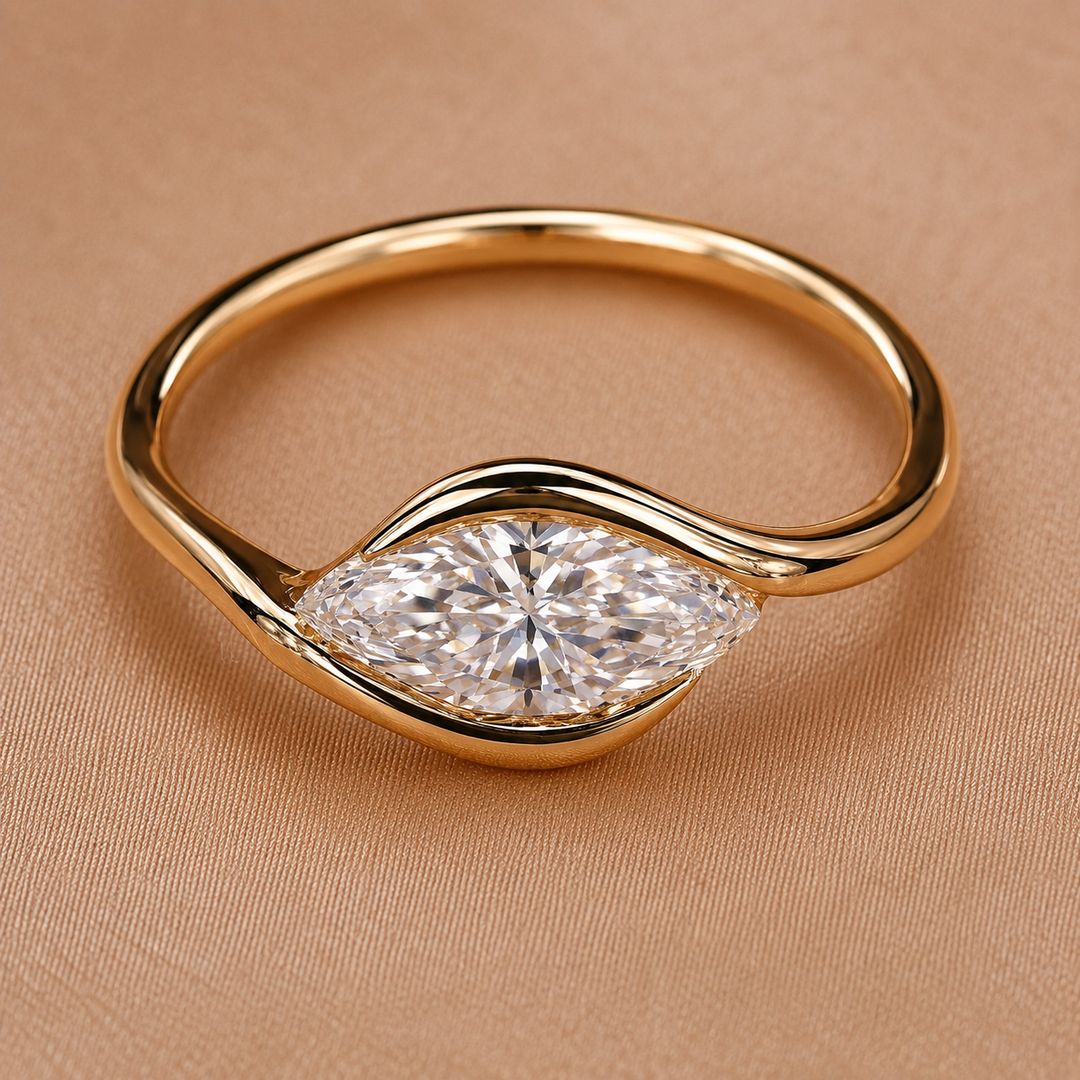 Marquise Diamond Engagement Ring in East West Style in Rose Gold