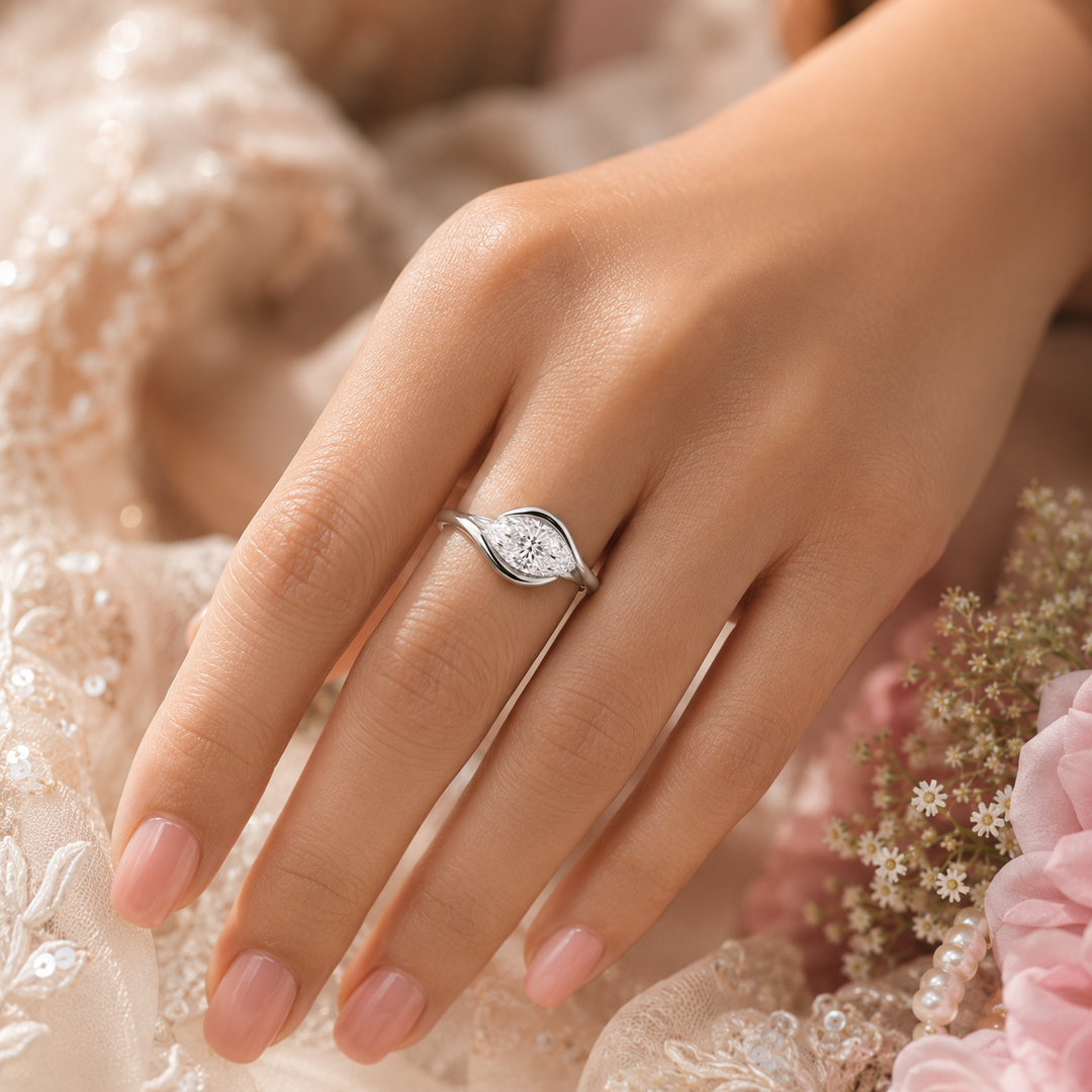 Marquise Diamond Engagement Ring in East West Style in White Gold