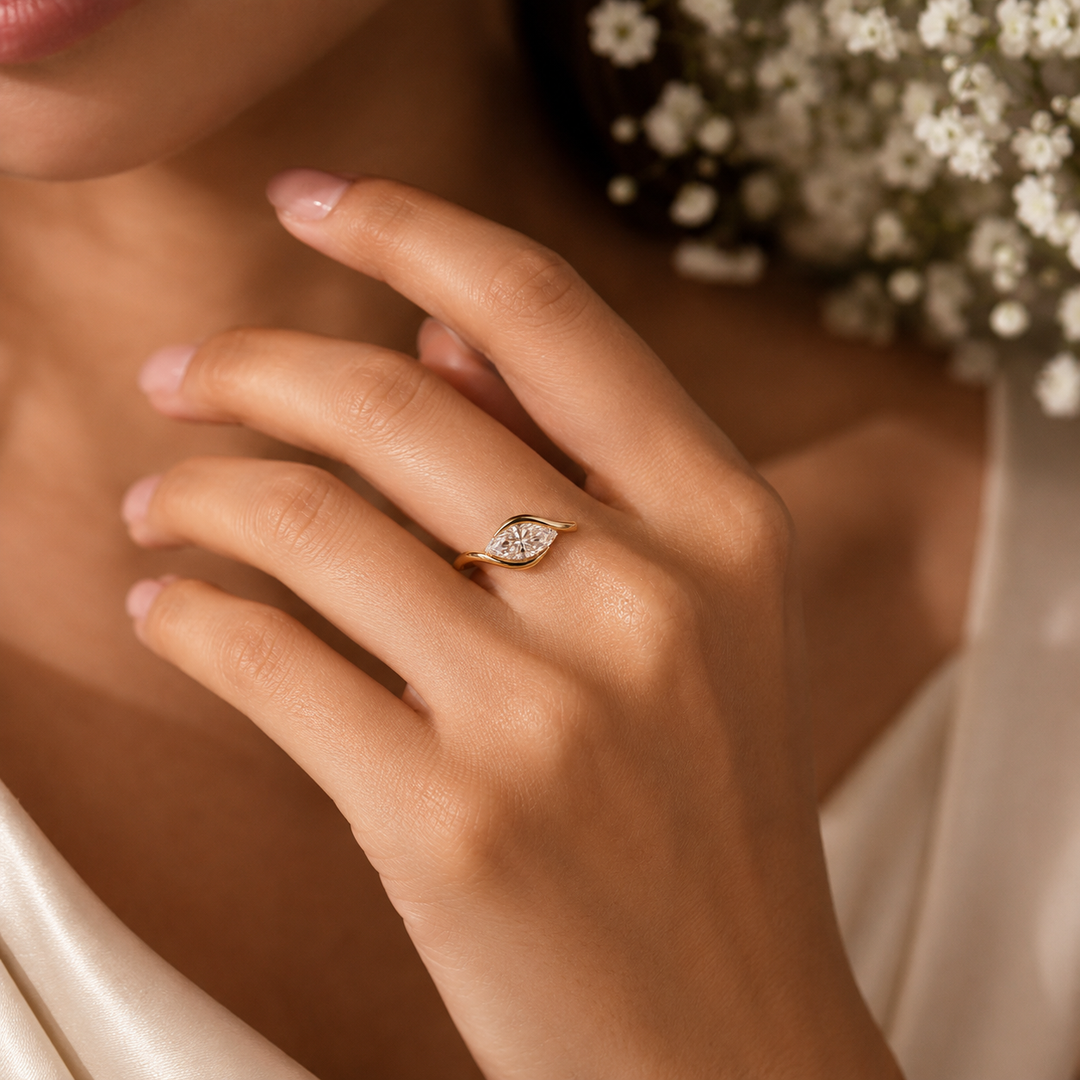 Marquise Diamond Engagement Ring in East West Style in Rose Gold