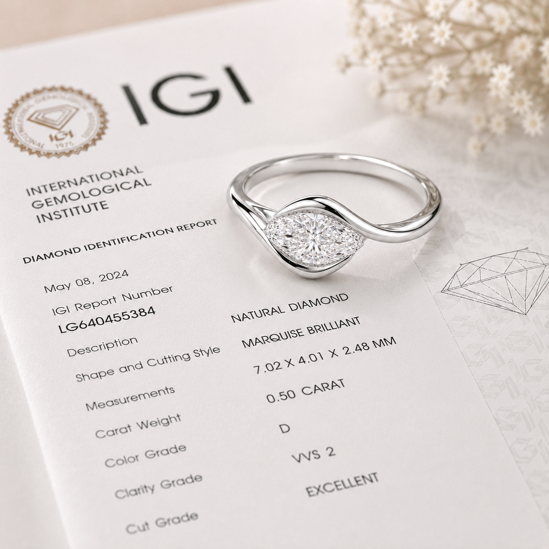 Marquise Diamond Engagement Ring in East West Style in 925 Sterling Silver