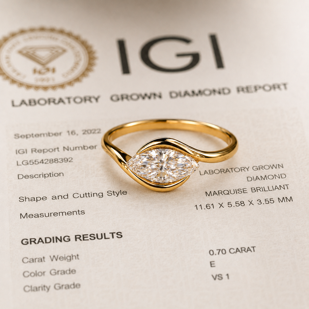 Marquise Diamond Engagement Ring in East West Style in Yellow Gold