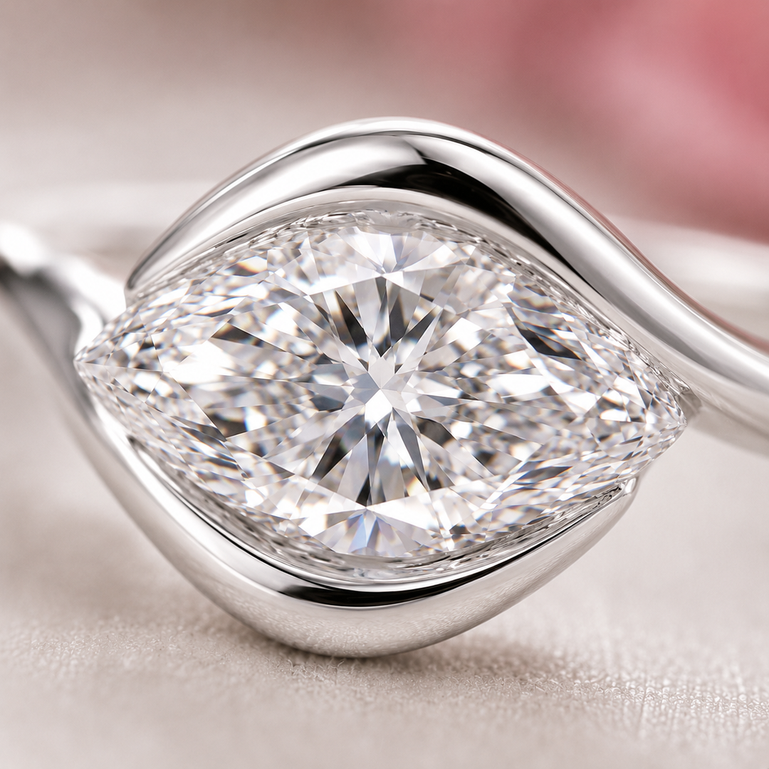 Marquise Diamond Engagement Ring in East West Style in 925 Sterling Silver