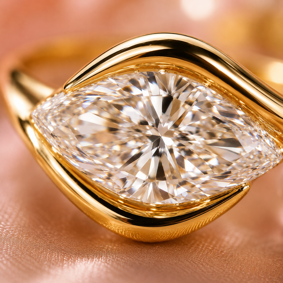 Marquise Diamond Engagement Ring in East West Style in Yellow Gold
