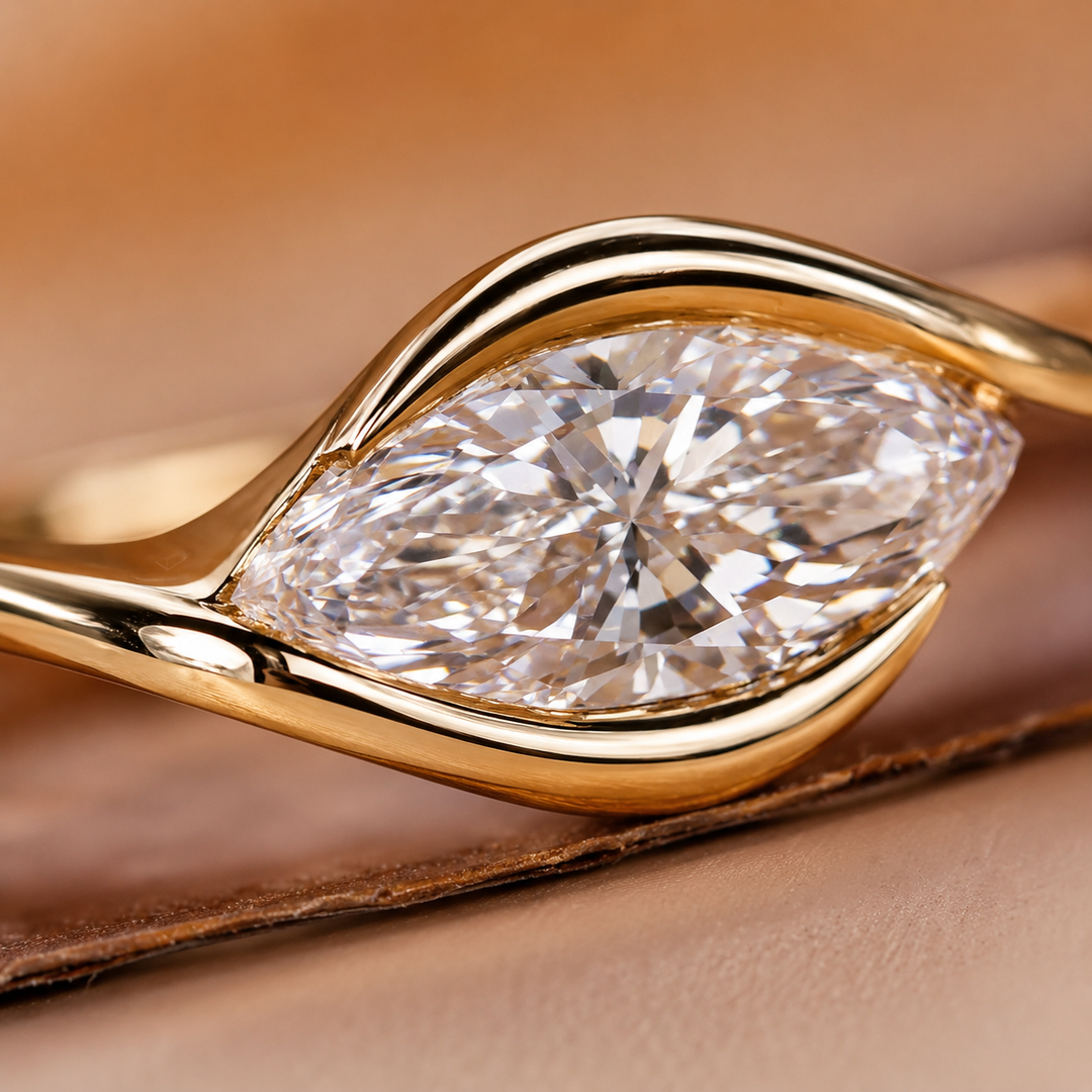 Marquise Diamond Engagement Ring in East West Style in Rose Gold