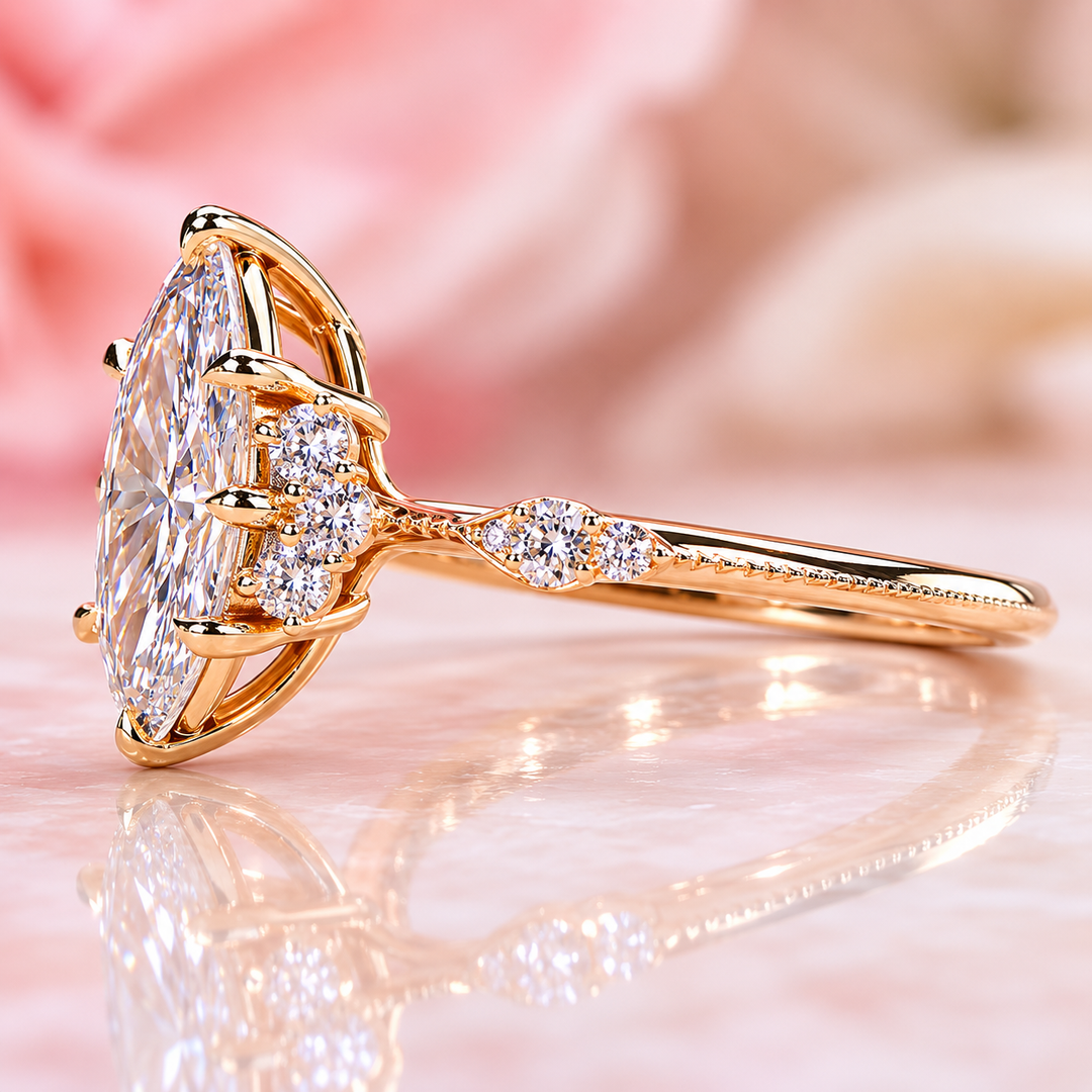 Vintage Engagement Ring with Marquise Cut Diamond in Yellow Gold
