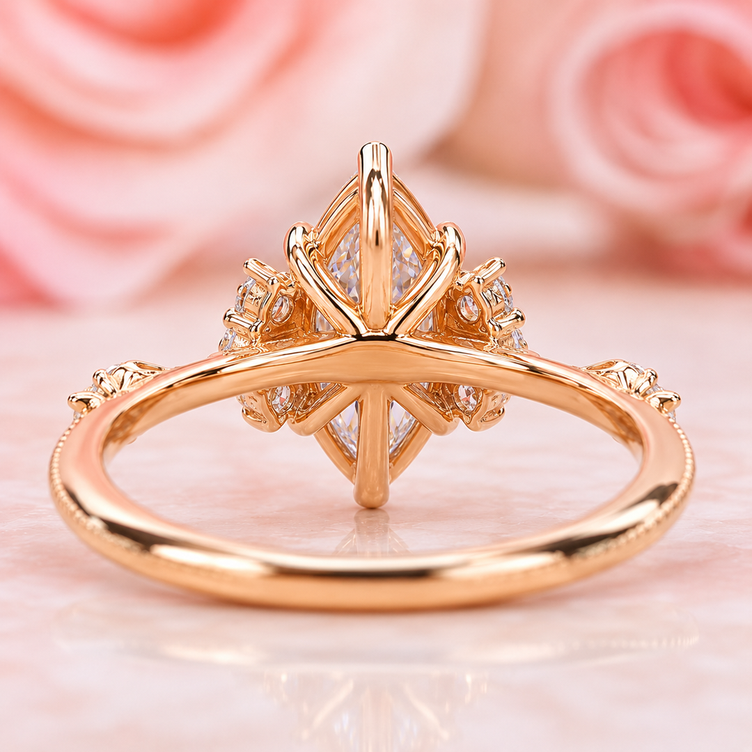 Vintage Engagement Ring with Marquise Cut Diamond in Yellow Gold