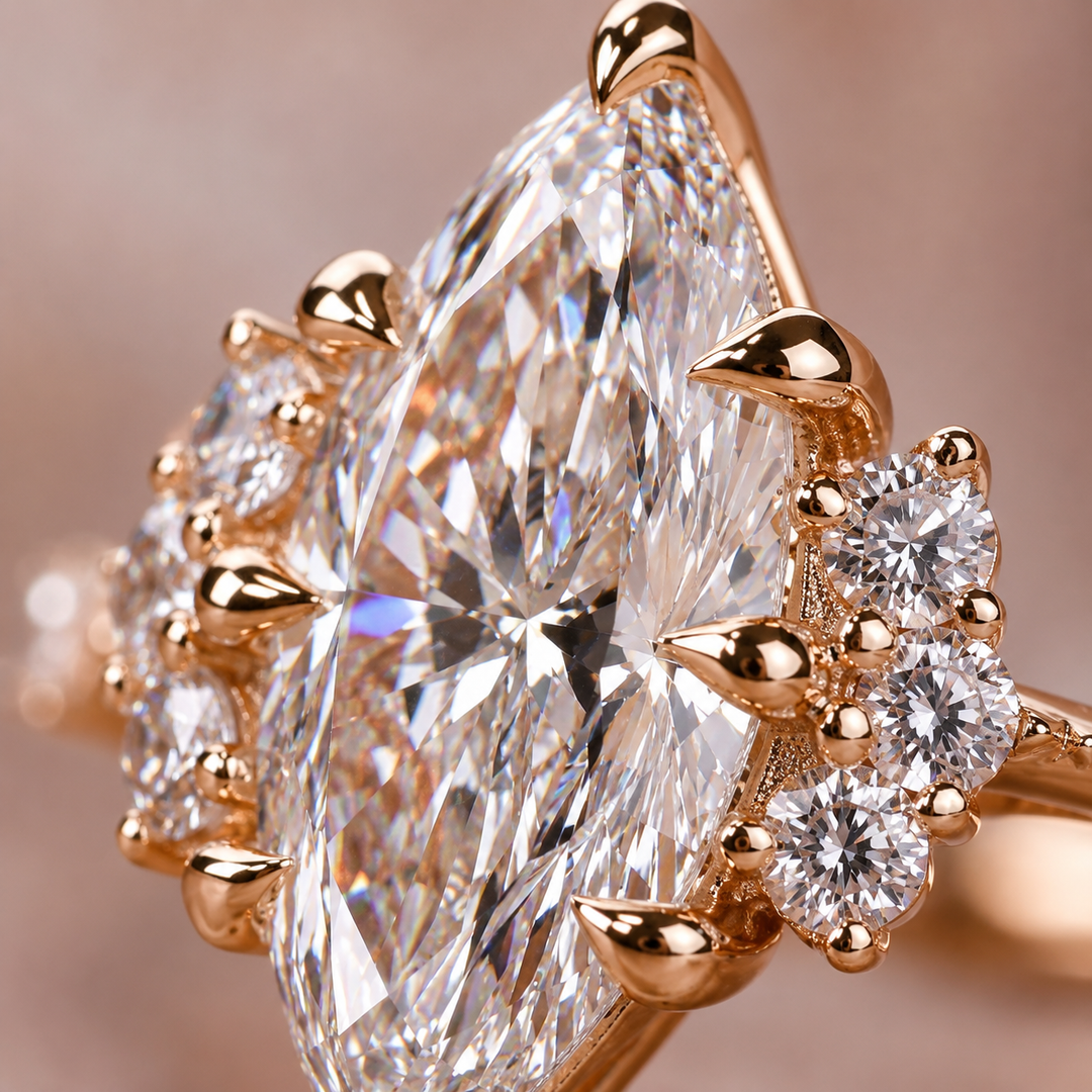 Vintage Engagement Ring with Marquise Cut Diamond in Yellow Gold
