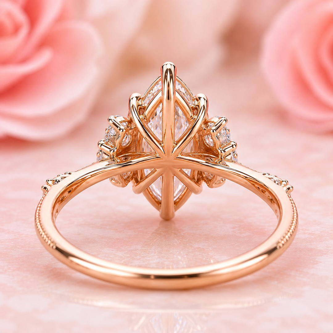 Vintage Engagement Ring with Marquise Cut Diamond in Rose Gold