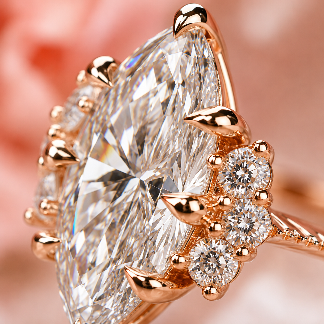 Vintage Engagement Ring with Marquise Cut Diamond in Rose Gold