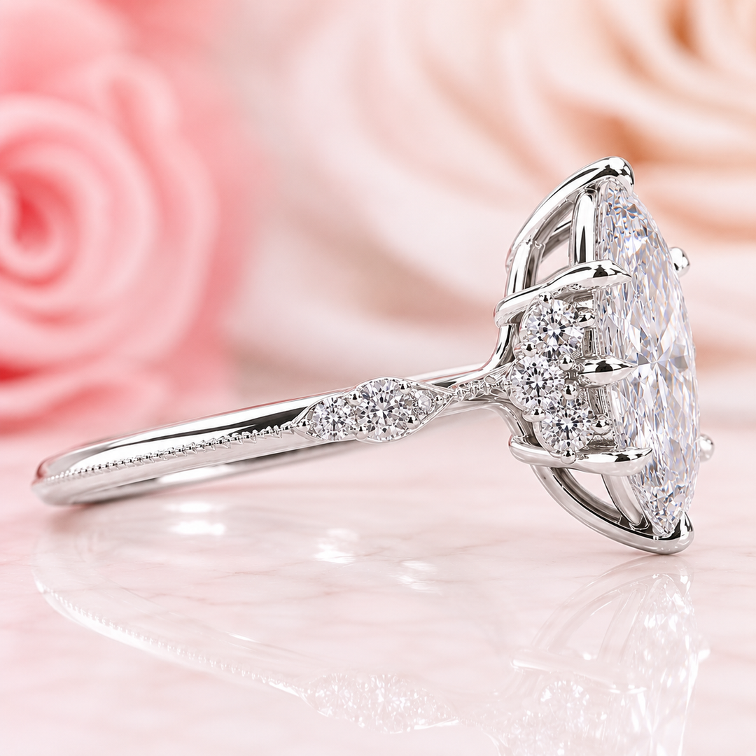 Vintage Engagement Ring with Marquise Cut Diamond in White Gold