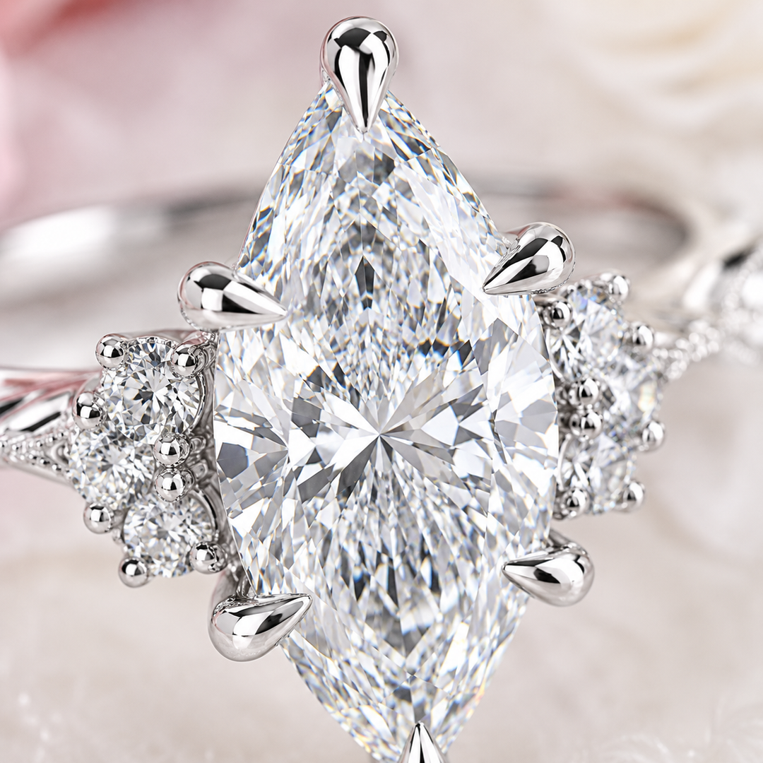 Vintage Engagement Ring with Marquise Cut Diamond in White Gold