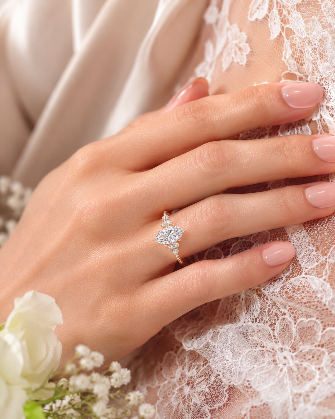 Vintage Marquise Cut Diamond Ring with Timeless Elegance in Yellow Gold