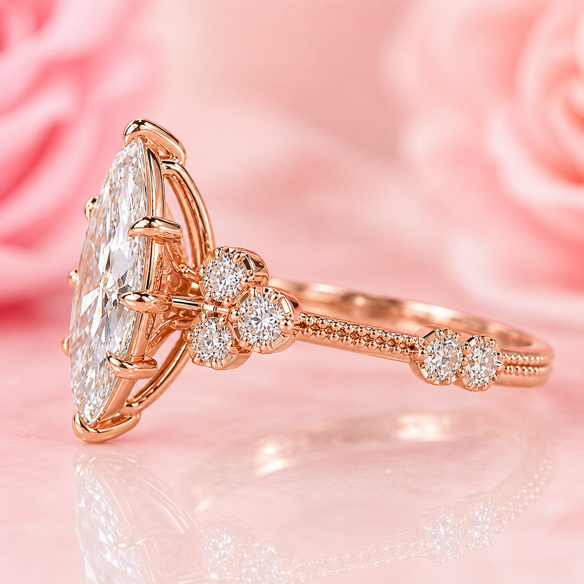 Vintage marquise cut diamond ring with timeless elegance in rose gold