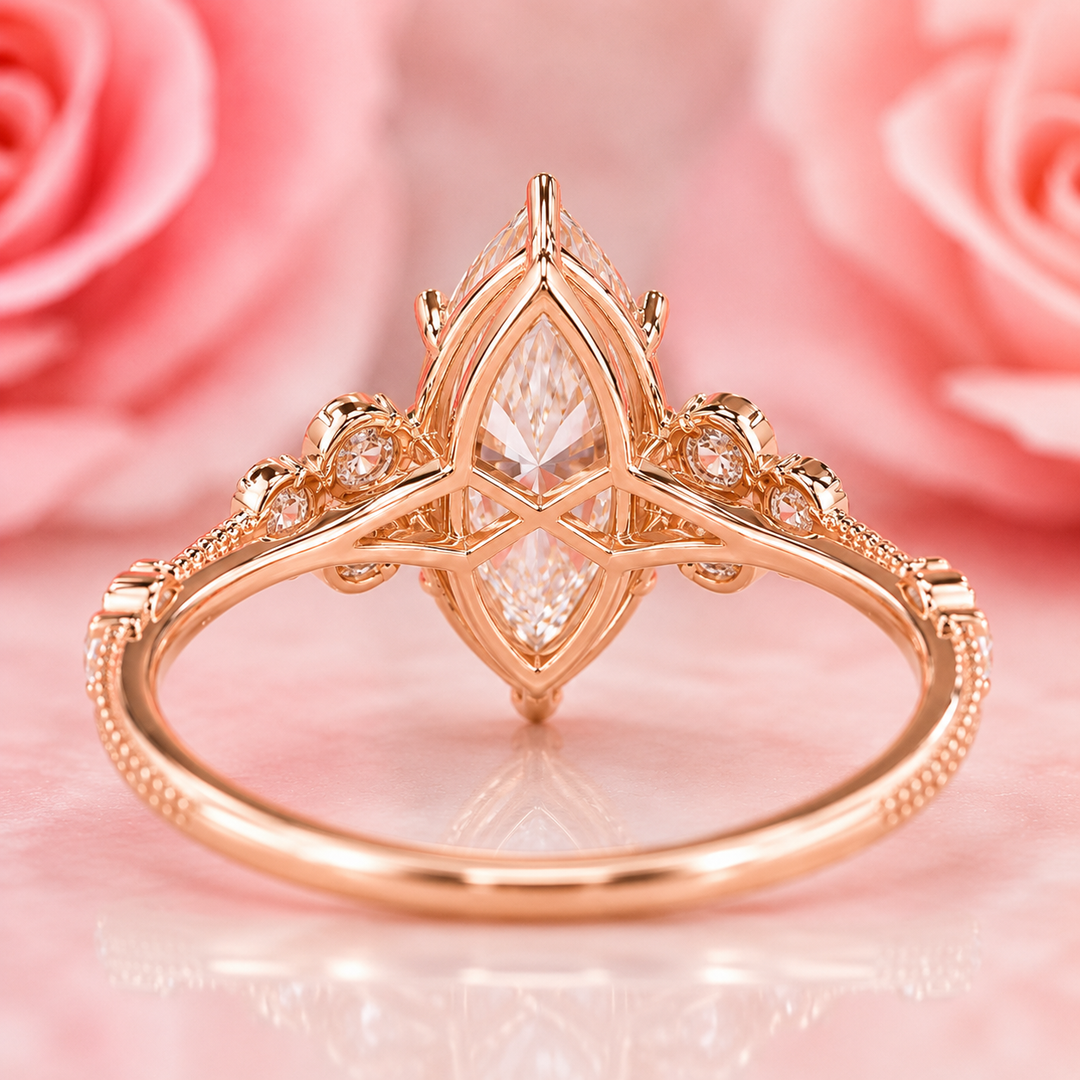 Vintage Marquise Cut Diamond Ring with Timeless Elegance in Rose Gold