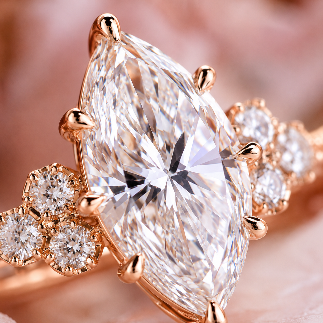 Vintage Marquise Cut Diamond Ring with Timeless Elegance in Rose Gold