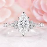 Vintage Marquise Cut Diamond Ring with Timeless Elegance in 925 Sterling Silver