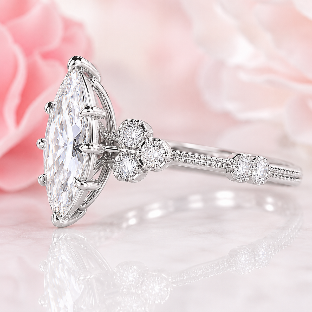 Vintage marquise cut diamond ring with timeless elegance in 925 sterling silver