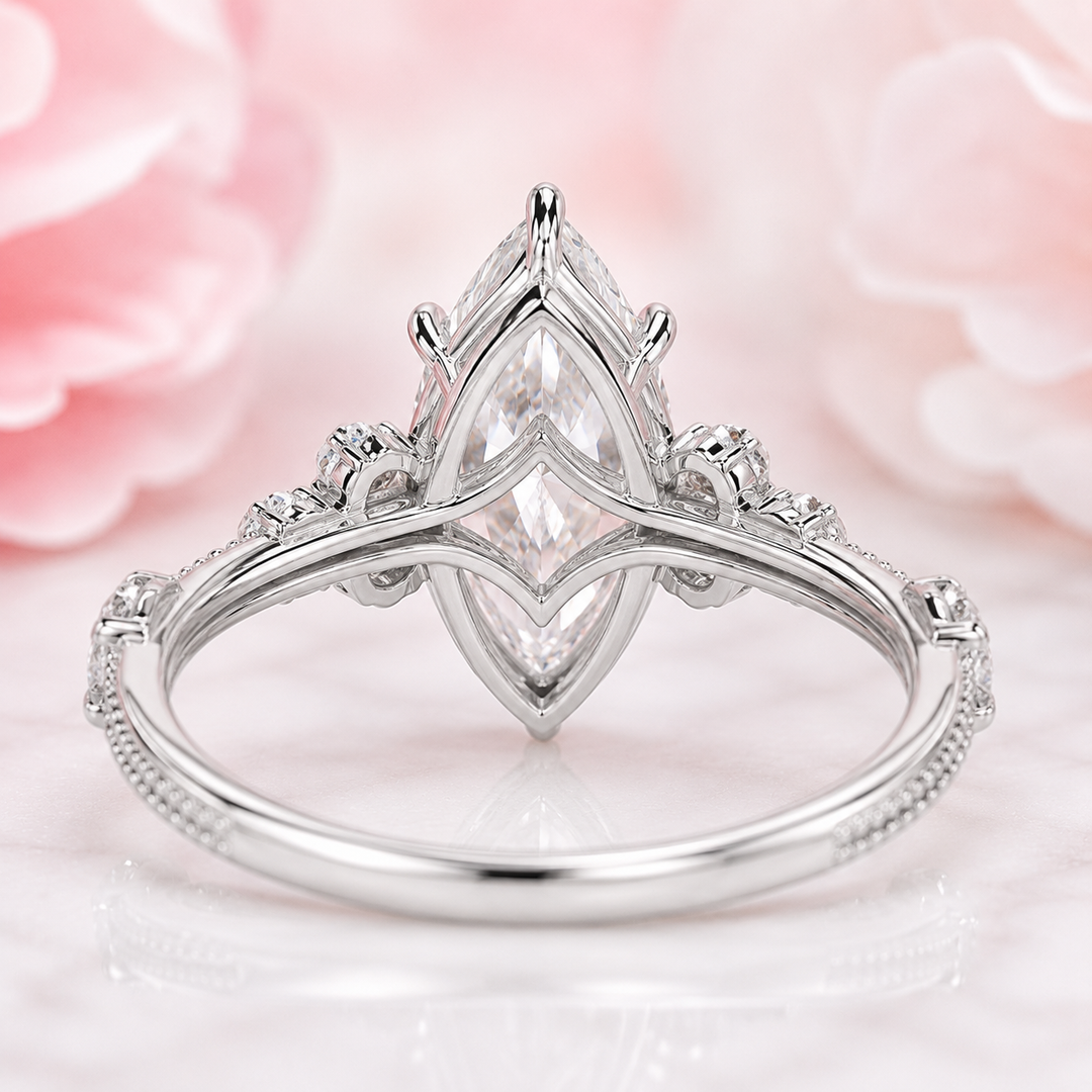 Vintage Marquise Cut Diamond Ring with Timeless Elegance in 925 Sterling Silver