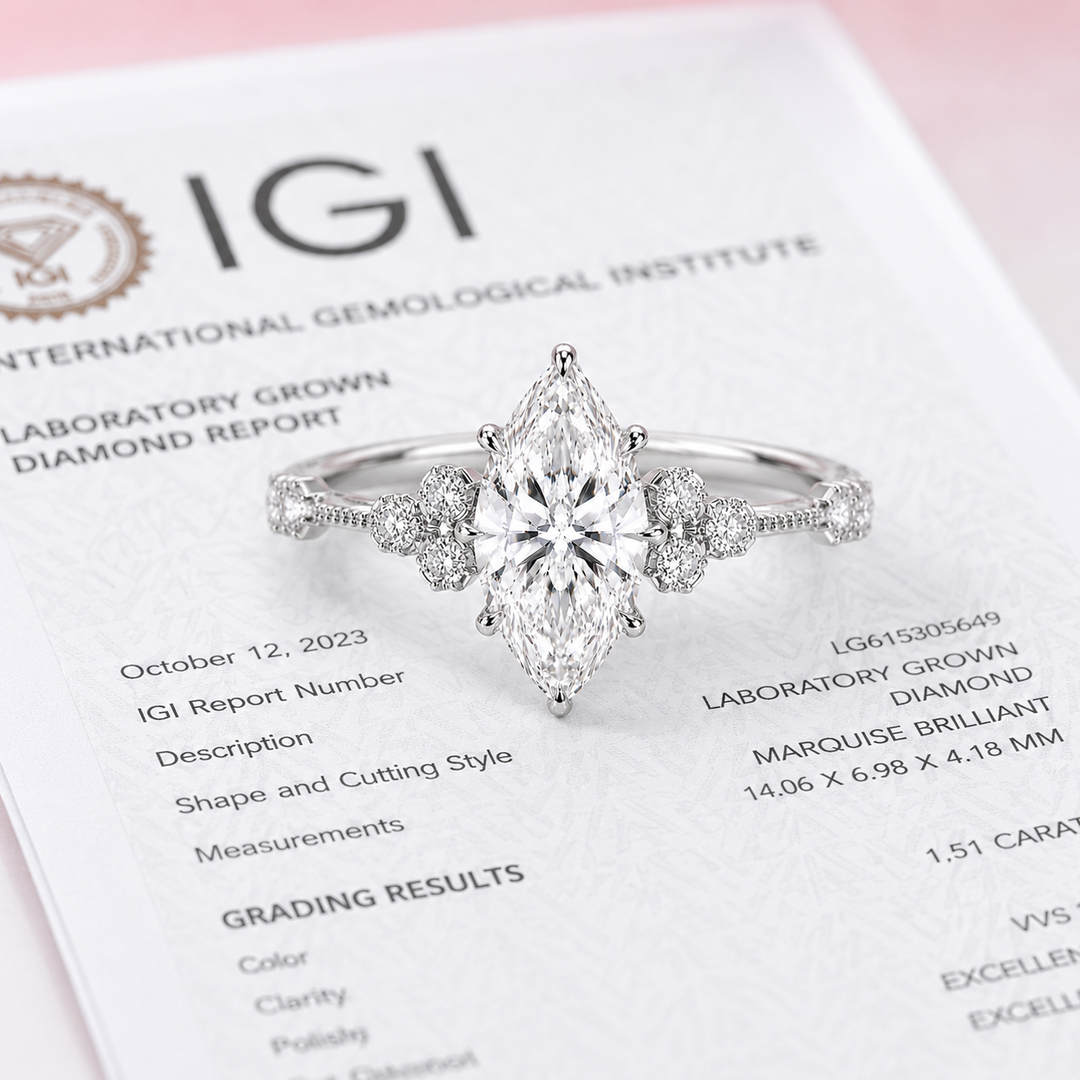 Vintage Marquise Cut Diamond Ring with Timeless Elegance in White Gold