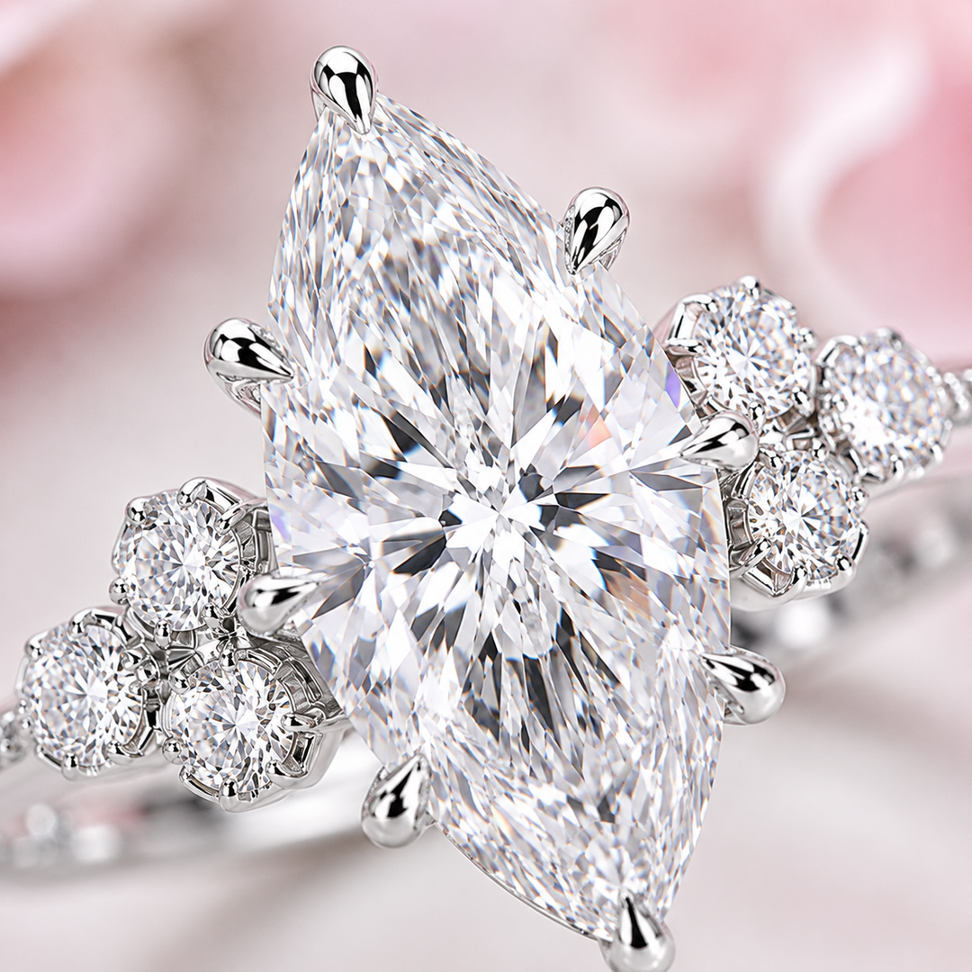 Vintage Marquise Cut Diamond Ring with Timeless Elegance in 925 Sterling Silver